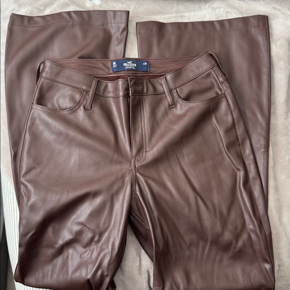 Hollister Brown High-Rise Leather Flare Pants